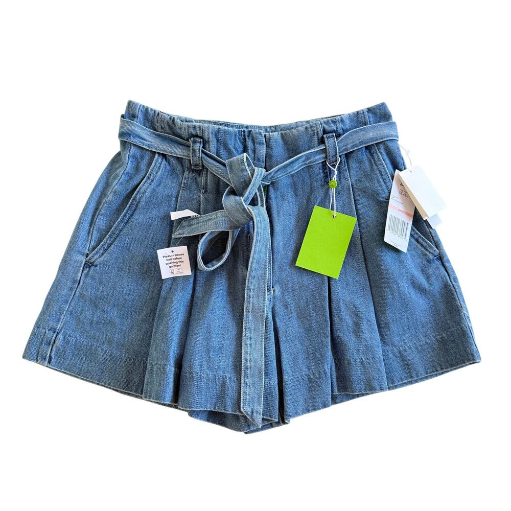 Sam Edelman Womens High Rise Denim Trouser Shorts Size 2 Blue Nwt
